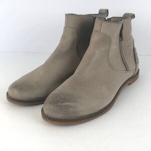 Taos Double Time Leather Ankle Boots Sz 6 Taupe Gray Side Zip Comfort Casual
